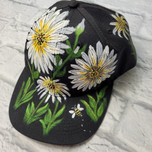 Hand Painted Daisy & Bees Ball Cap main image 5